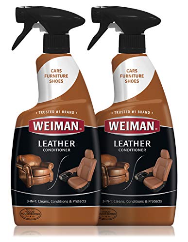 Weiman Leather Cleaner and Conditioner - 22 Ounce (2 Pack) - Restores Leather Surfaces - Ultra Violet Protectants Help Prevent Cracking or Fading of Leather Furniture, Car Seats, Shoes