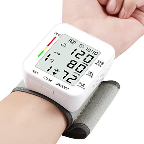 MMIZOO Blood Pressure Monitor Wrist Bp Monitor Large LCD Display Blood Pressure Machine Adjustable Wrist Cuff 5.31-7.68inch Automatic 90x2 Sets Memory for Home Use (W1681)