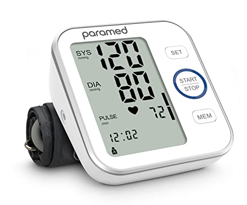 Paramed Blood Pressure Monitor - Bp Machine - Automatic Upper Arm Blood Pressure Cuff 8.7 - 15.7 inches - Large LCD Display, 120 Sets Memory - Device Bag & Batteries Included