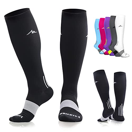 NEWZILL Men & Women's Compression Socks for Athletic, Nurses, Shin Splints, Maternity & Flight Travel, Black - Medium (1 pair)