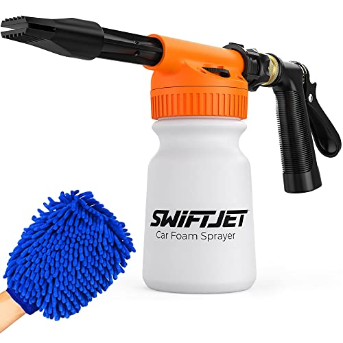 SwiftJet Car Wash Foam Gun Sprayer + Microfiber Wash Mitt - Car Wash Kit - Foam Cannon Garden Hose - Spray Foam Gun Cleaner - Car Foam Sprayer - Car Washing Kit - Snow Foam Blaster