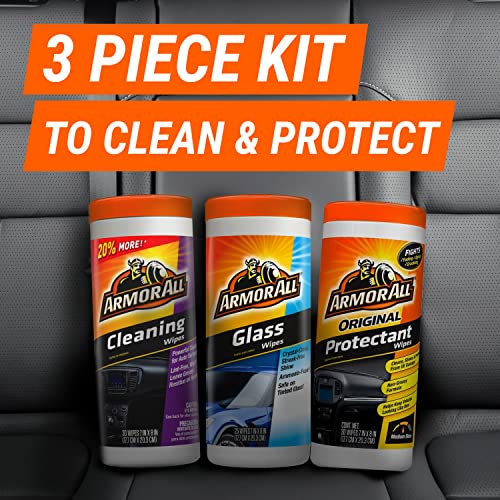 Armor All - 18782 Protectant, Glass and Cleaning Wipes, 30 Count Each (Pack of 3)