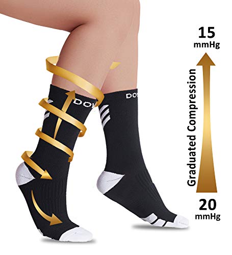 Dovava Dri-tech Compression Crew Socks 15-20mmHg for Men & Women, Athletic Fit Running Nurses Flight Travel Pregnancy Edema Diabetic, Boost Ankle Calf Circulation, Large/X-Large, Black (4 Pairs)