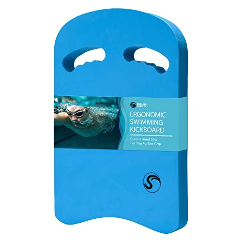 Sunlite Sports Swimming Kickboard with Ergonomic Grip Handles, One Size Fits All, for Children and Adults, Pool Training Swimming Aid, for Beginner and Advanced Swimmers,Adult Ergo Blue