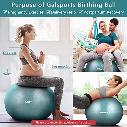 GalSports Pregnancy Birthing Ball, Yoga Exercise Birth Ball Chair for Delivery & Training & Fitness, Extra Thick Labor Ball with Quick Pump, Certified by SGS (Charcoal Blue, M (48-55cm))