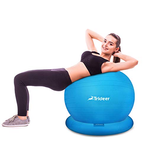 Trideer Ball Chair – Exercise Stability Yoga Ball with Base for Home and Office Desk, Ball Seat, Flexible Seating with Ring & Pump, Improves Balance, Back Pain, Core Strength & Posture（Ball with Ring