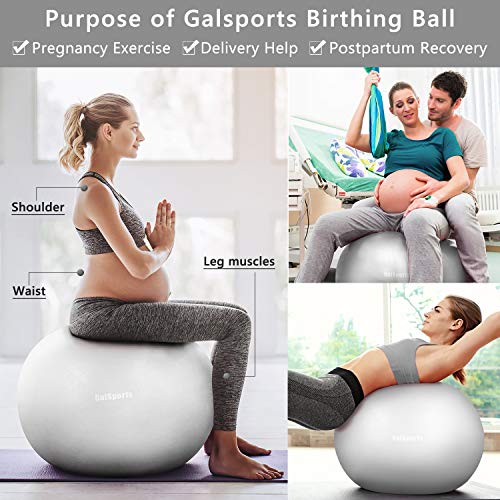 GalSports Pregnancy Birthing Ball, Yoga Exercise Birth Ball Chair for Delivery & Training & Fitness, Extra Thick Non-Toxic Anti-Burst Labor Ball with Quick Pump