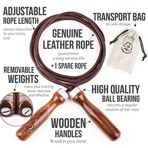 Golden Stallion Leather Jump Rope - Jump Rope for Men and Women - Jump Rope Weighted and Adjustable - Transform Your Body at Home, Office & on the Go