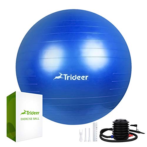 Trideer Exercise Ball (45-85cm) Extra Thick Yoga Ball Chair, Anti-Burst Heavy Duty Stability Ball Supports 2200lbs, Birthing Ball with Quick Pump (Office & Home & Gym) (Royal Blue, M (48-55cm))
