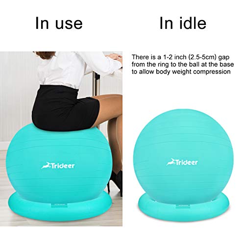 Trideer Ball Chair – Exercise Stability Yoga Ball with Base for Home and Office Desk, Ball Seat, Flexible Seating with Ring & Pump, Improves Balance, Back Pain, Core Strength & Posture（Ball with Ring