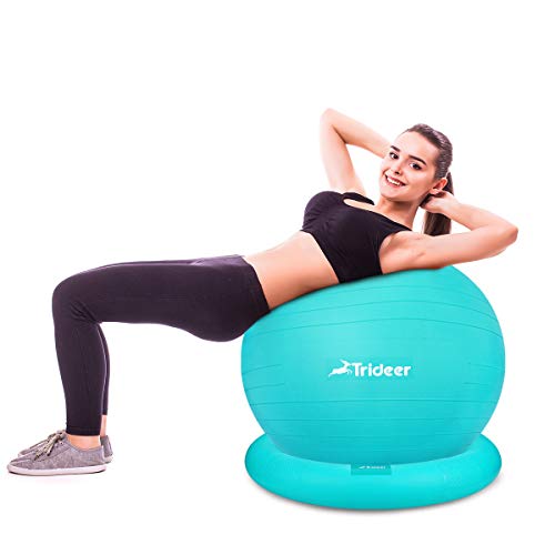 Trideer Ball Chair – Exercise Stability Yoga Ball with Base for Home and Office Desk, Ball Seat, Flexible Seating with Ring & Pump, Improves Balance, Back Pain, Core Strength & Posture（Ball with Ring
