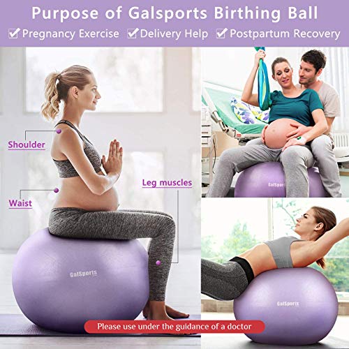 GalSports Pregnancy Birthing Ball, Yoga Exercise Birth Ball Chair for Delivery & Training & Fitness, Extra Thick Labor Ball with Quick Pump, Certified by SGS (Lavender Purple, L (58-65cm))