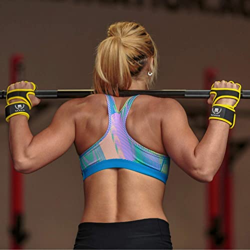 Mava Sports Cross Training Gloves with Wrist Support for Fitness, WOD, Weightlifting, Gym Workout & Powerlifting - Silicone Padding, no Calluses - Men & Women, Strong Grip (Bright Yellow, X-Small)