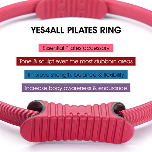 Yes4All Soft Weighted Toning Ball - 4 lb Sand Ball Green and Magic Circle Pilates Ring - Pilates Resistance Ring Pink