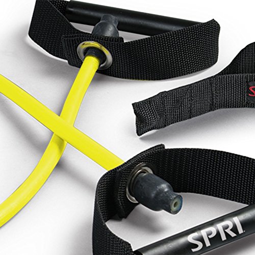 SPRI Resistance Bands with Handles & Home Gym Door Attachment - Exercise Resistance Tube Bands for Strength Training Fitness - Workout Arms, Chest, Back, Shoulders – Yellow, Very Light