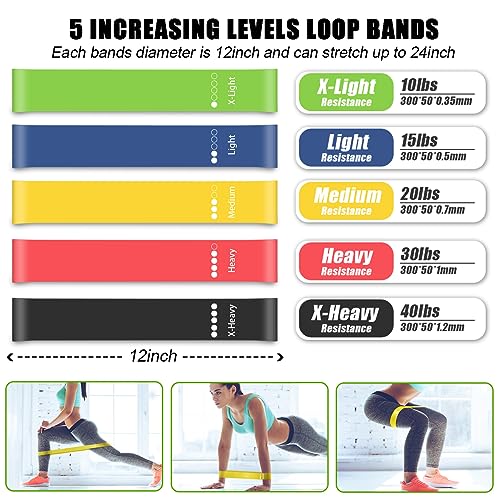 23 Pack Resistance Bands Set Workout Bands, 5 Stackable Exercise Bands 5 Loop Resistance Bands 2 Core Sliders – Door Anchor Handles Ankle Straps Carry Bag Instant Cooling Towel Wrist Wraps