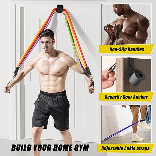 23 Pack Resistance Bands Set Workout Bands, 5 Stackable Exercise Bands 5 Loop Resistance Bands 2 Core Sliders – Door Anchor Handles Ankle Straps Carry Bag Instant Cooling Towel Wrist Wraps