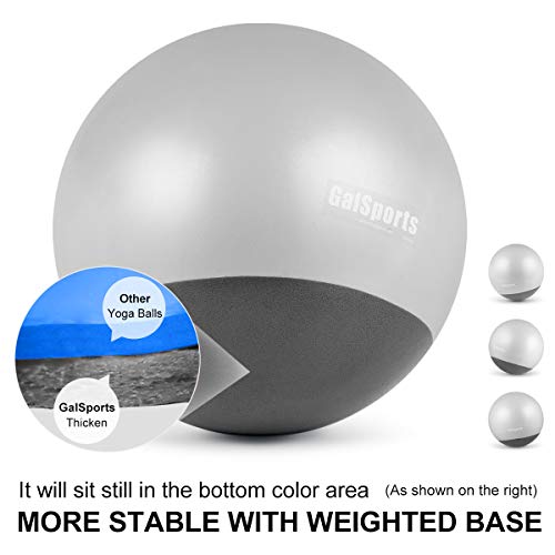 GalSports Exercise Ball Yoga Ball Stability Ball with Extra-Thick Base for Workout, Seating, Fitness & Birthing, Anti-Burst (Arctic Silver & Midnight Black, 60cm)