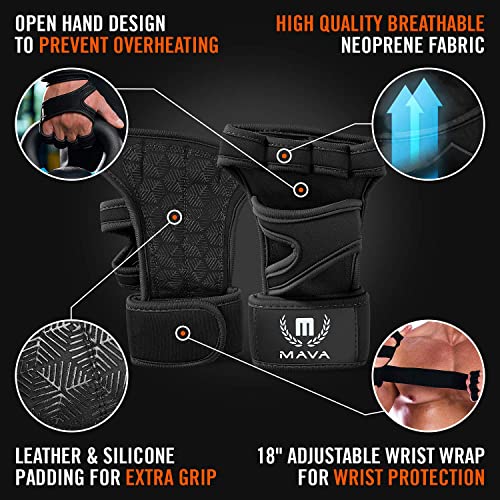 Mava Sports Wrist Wrap Gloves – Silicone Grip, No Chalk, No Sweaty Hands – Pull Up Gloves, Wrist Support Gloves– Cross Training Grips Calluses Gloves – Workout Gym Equipment – Pair