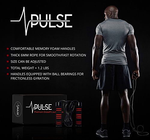 Weighted Jump Rope (1LB) With Memory Foam Handles and Thick Speed Cable - For fitness workouts at home, cardio, boxing and MMA, CrossFit, endurance training, Jumping Exercise. PULSE ATHLETICS.