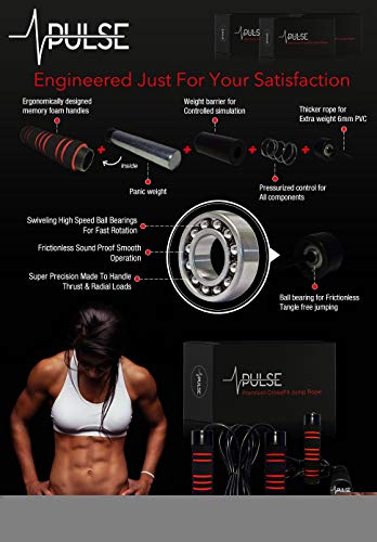 Weighted Jump Rope (1LB) With Memory Foam Handles and Thick Speed Cable - For fitness workouts at home, cardio, boxing and MMA, CrossFit, endurance training, Jumping Exercise. PULSE ATHLETICS.
