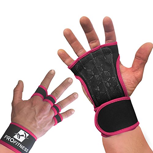 ProFitness Neoprene Workout Gloves with Silicone Non-Slip Grip – WODs, Weightlifting, Cross Training – Wrist Strap Support – Unisex for Men and Women (Pink, Small)