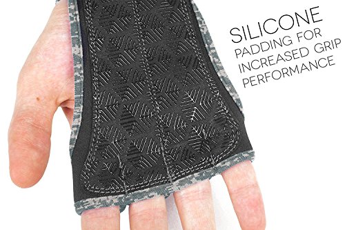 ProFitness Neoprene Workout Gloves with Silicone Non-Slip Grip – WODs, Weightlifting, Cross Training – Wrist Strap Support – Unisex for Men and Women (Camo, X-Small)