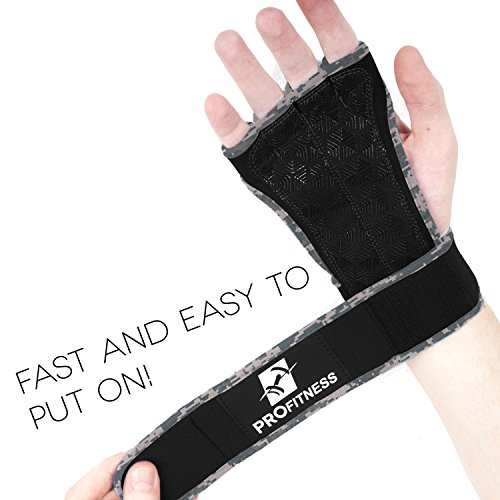ProFitness Neoprene Workout Gloves with Silicone Non-Slip Grip – WODs, Weightlifting, Cross Training – Wrist Strap Support – Unisex for Men and Women (Camo, X-Small)