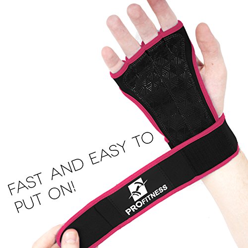 ProFitness Neoprene Workout Gloves with Silicone Non-Slip Grip – WODs, Weightlifting, Cross Training – Wrist Strap Support – Unisex for Men and Women (Pink, Large)