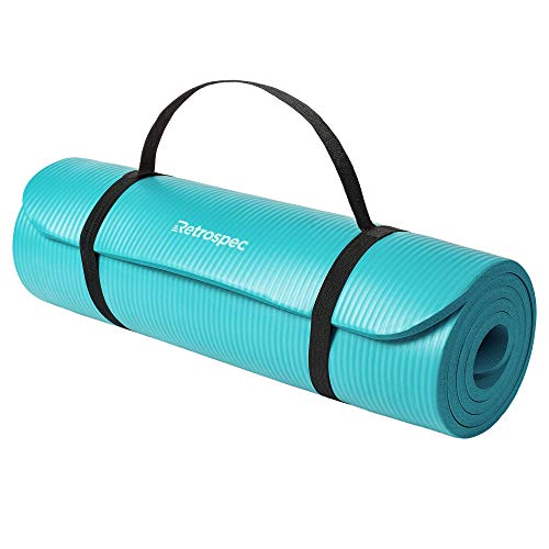 Retrospec Solana Yoga Mat 1/2 inch & 1 inch w/ Nylon Strap for Men & Women - Non Slip Exercise Mat for Yoga, Pilates, Stretching, Floor & Fitness Workouts