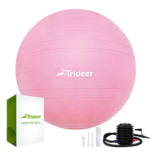 Trideer Exercise Ball (45-85cm) Extra Thick Yoga Ball Chair, Anti-Burst Heavy Duty Stability Ball Supports 2200lbs, Birthing Ball with Quick Pump (Office & Home & Gym) (Pink, M (48-55cm))