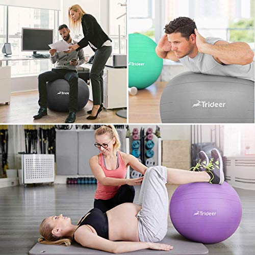 Trideer Exercise Ball (45-85cm) Extra Thick Yoga Ball Chair, Anti-Burst Heavy Duty Stability Ball Supports 2200lbs, Birthing Ball with Quick Pump (Office & Home & Gym) (Pink, M (48-55cm))