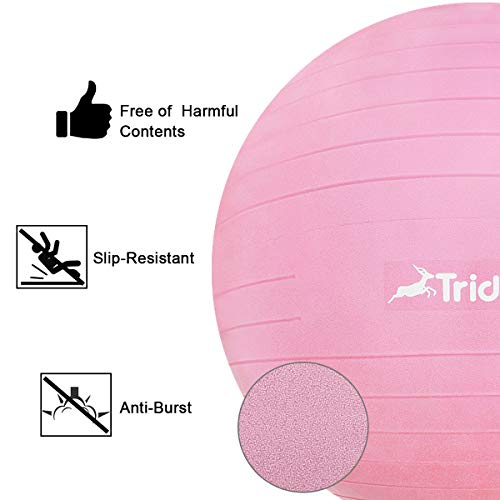Trideer Exercise Ball (45-85cm) Extra Thick Yoga Ball Chair, Anti-Burst Heavy Duty Stability Ball Supports 2200lbs, Birthing Ball with Quick Pump (Office & Home & Gym) (Pink, M (48-55cm))