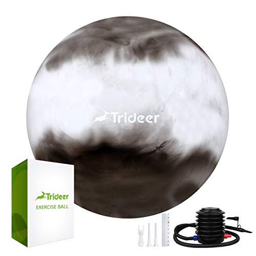 Trideer Exercise Ball (Multiple Sizes), Yoga Ball, Birthing Ball with Quick Pump, Anti-Burst & Extra Thick, Heavy Duty Ball Chair, Stability Ball Supports 2200lbs (Grey&White)