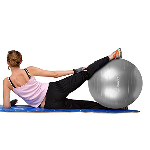 Trideer Exercise Ball (Multiple Sizes), Yoga Ball, Birthing Ball with Quick Pump, Anti-Burst & Extra Thick, Heavy Duty Ball Chair, Stability Ball Supports 2200lbs (Office&Home) (Bright Silver, 65cm)