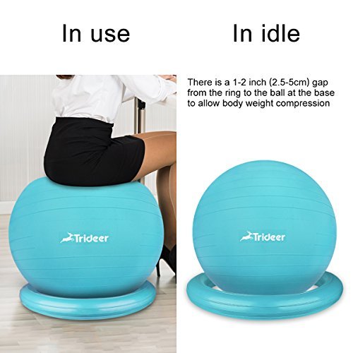 Trideer Ball Chair, Exercise Stability Yoga Ball with Base for Home and Office Desk, Ball Seat, Flexible Seating with Ring & Pump, Improves Balance, Back Pain, Core Strength & Posture（Ball with Ring