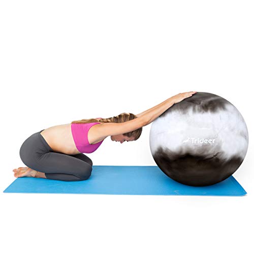 Trideer Exercise Ball (Multiple Sizes), Yoga Ball, Birthing Ball with Quick Pump, Anti-Burst & Extra Thick, Heavy Duty Ball Chair, Stability Ball Supports 2200lbs (Grey&White)