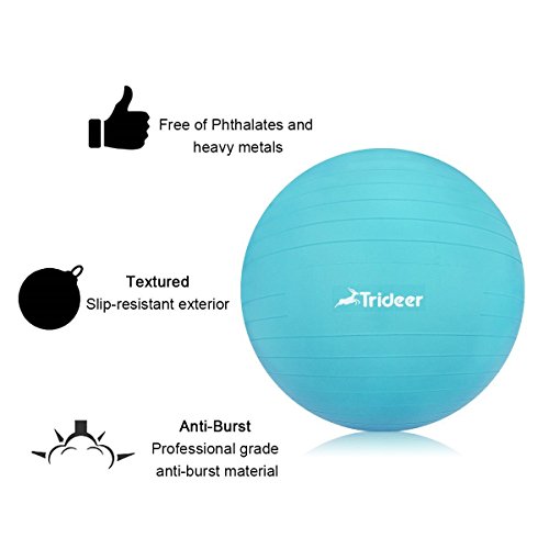 Trideer Ball Chair, Exercise Stability Yoga Ball with Base for Home and Office Desk, Ball Seat, Flexible Seating with Ring & Pump, Improves Balance, Back Pain, Core Strength & Posture（Ball with Ring