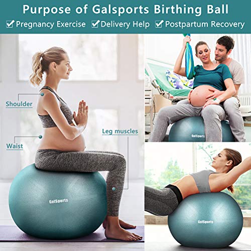 Galsports Pregnancy Birthing Ball, Yoga Exercise Birth Ball Chair for Delivery & Training & Fitness, Extra Thick Non-Toxic Anti-Burst Labor Ball with Quick Pump(Charcoal Blue,L(58-65cm))