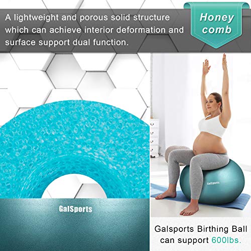 Galsports Pregnancy Birthing Ball, Yoga Exercise Birth Ball Chair for Delivery & Training & Fitness, Extra Thick Non-Toxic Anti-Burst Labor Ball with Quick Pump(Charcoal Blue,L(58-65cm))