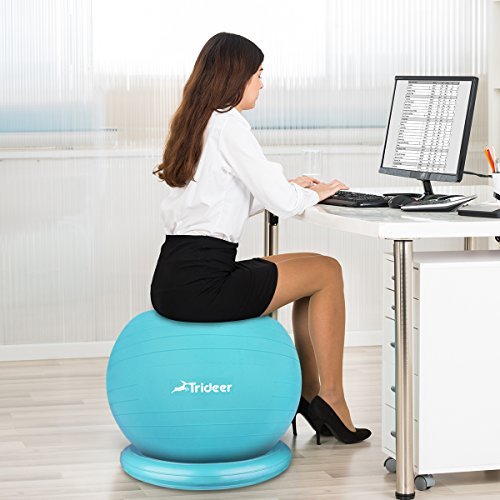 Trideer Ball Chair, Exercise Stability Yoga Ball with Base for Home and Office Desk, Ball Seat, Flexible Seating with Ring & Pump, Improves Balance, Back Pain, Core Strength & Posture（Ball with Ring