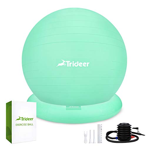 Trideer Ball Chair – Exercise Stability Yoga Ball with Base for Home and Office Desk, Ball Seat, Flexible Seating with Ring & Pump, Improves Balance, Back Pain, Core Strength & Posture（Ball with Ring