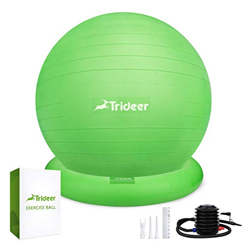 Trideer Ball Chair – Exercise Stability Yoga Ball with Base for Home and Office Desk, Ball Seat, Flexible Seating with Ring & Pump, Improves Balance, Back Pain, Core Strength & Posture（Ball with Ring