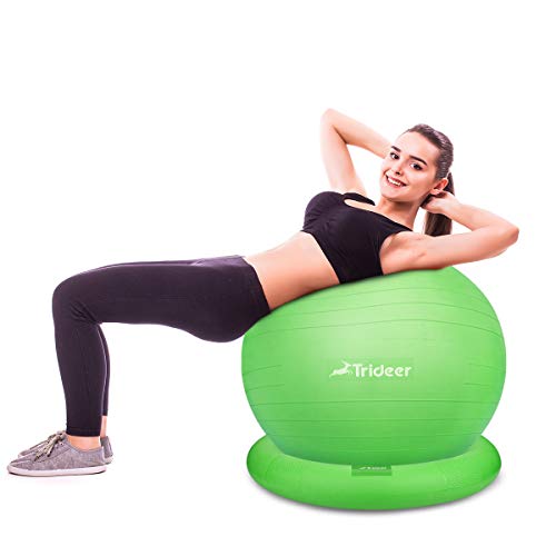 Trideer Ball Chair – Exercise Stability Yoga Ball with Base for Home and Office Desk, Ball Seat, Flexible Seating with Ring & Pump, Improves Balance, Back Pain, Core Strength & Posture（Ball with Ring