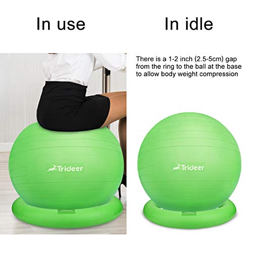 Trideer Ball Chair – Exercise Stability Yoga Ball with Base for Home and Office Desk, Ball Seat, Flexible Seating with Ring & Pump, Improves Balance, Back Pain, Core Strength & Posture（Ball with Ring