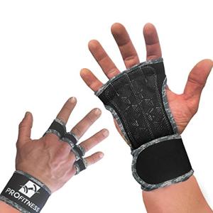ProFitness Neoprene Workout Gloves with Silicone Non-Slip Grip – WODs, Weightlifting, Cross Training – Wrist Strap Support – Unisex for Men and Women (Camo, Large)