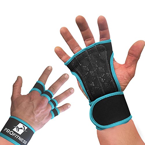 ProFitness Neoprene Workout Gloves with Silicone Non-Slip Grip – WODs, Weightlifting, Cross Training – Wrist Strap Support – Unisex for Men and Women (Turquoise, Small)
