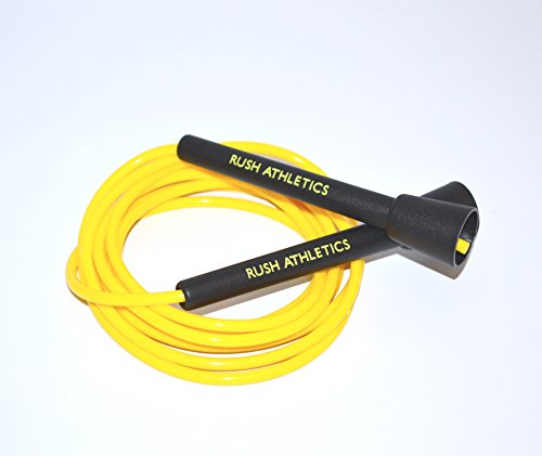 RUSH ATHLETICS SPEED ROPE Black/Yellow - Best for Boxing MMA Cardio Fitness Training - Speed - Adjustable 10ft JUMP ROPE Sold by RUSH ATHLETICS