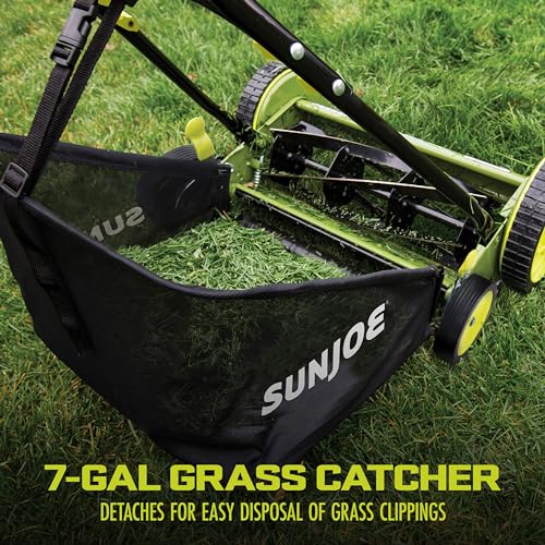 Sun Joe MJ501M 7-Gallon Lawn Mower, 18-Inch, Compact Green/Black