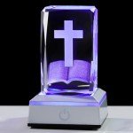 3D Crystal Cross Figurine with Colorful Base